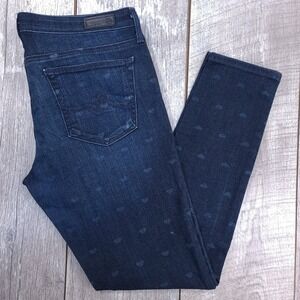 AG The Legging Ankle Jeans Womens 30 Blue Heart Print Super Skinny Indigo